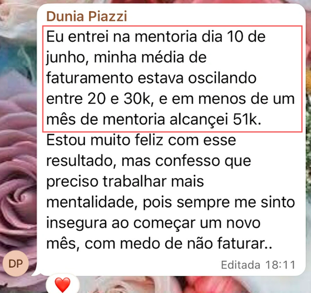 Resultado de faturamento de aluna do Ecossistema AJA