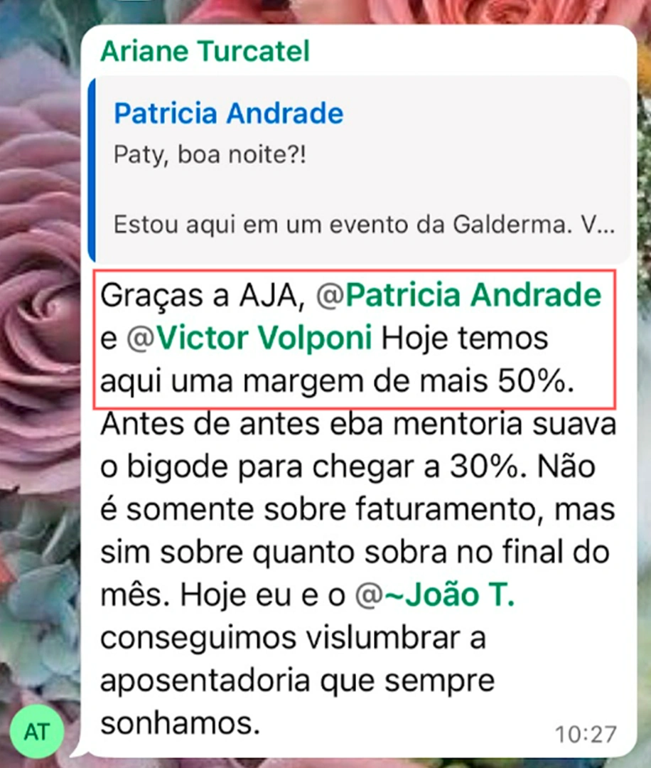 Resultado de faturamento de aluna do Ecossistema AJA
