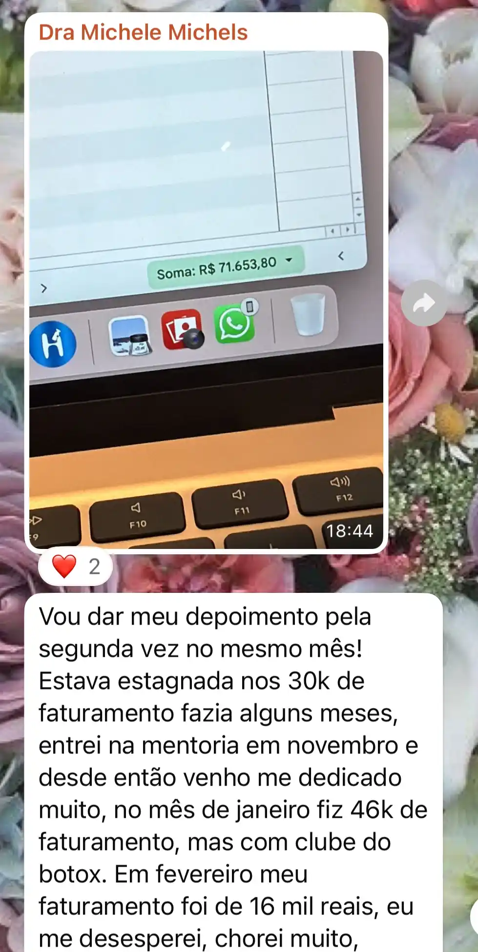 Print do depoimento — Dra. Michele Michels